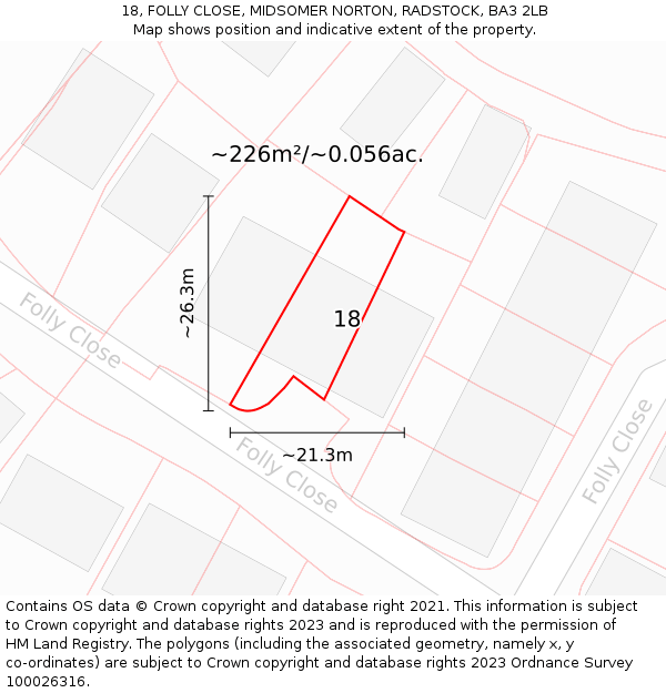 18, FOLLY CLOSE, MIDSOMER NORTON, RADSTOCK, BA3 2LB: Plot and title map
