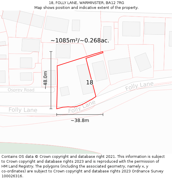 18, FOLLY LANE, WARMINSTER, BA12 7RG: Plot and title map