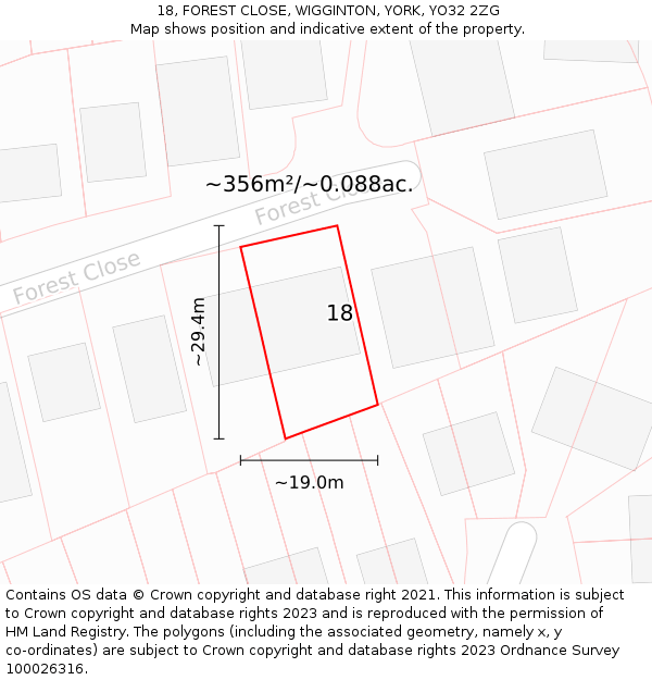 18, FOREST CLOSE, WIGGINTON, YORK, YO32 2ZG: Plot and title map