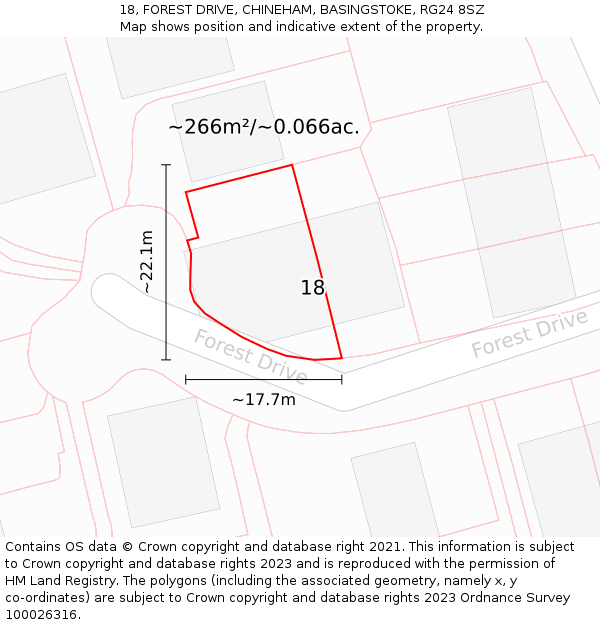 18, FOREST DRIVE, CHINEHAM, BASINGSTOKE, RG24 8SZ: Plot and title map