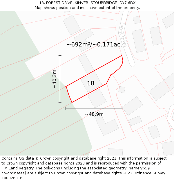 18, FOREST DRIVE, KINVER, STOURBRIDGE, DY7 6DX: Plot and title map