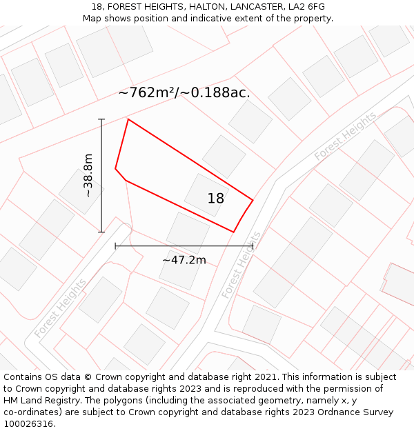 18, FOREST HEIGHTS, HALTON, LANCASTER, LA2 6FG: Plot and title map