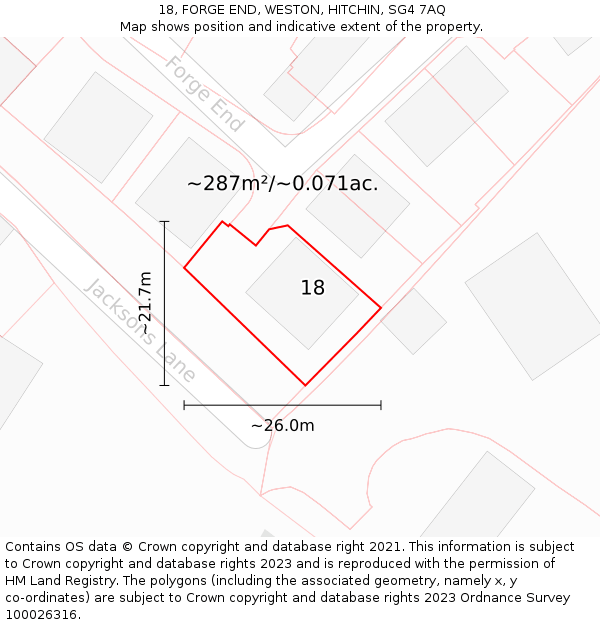 18, FORGE END, WESTON, HITCHIN, SG4 7AQ: Plot and title map