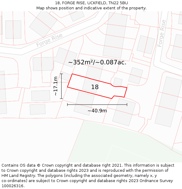 18, FORGE RISE, UCKFIELD, TN22 5BU: Plot and title map