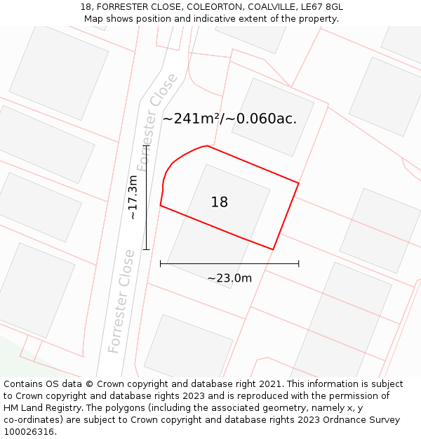 18, FORRESTER CLOSE, COLEORTON, COALVILLE, LE67 8GL: Plot and title map