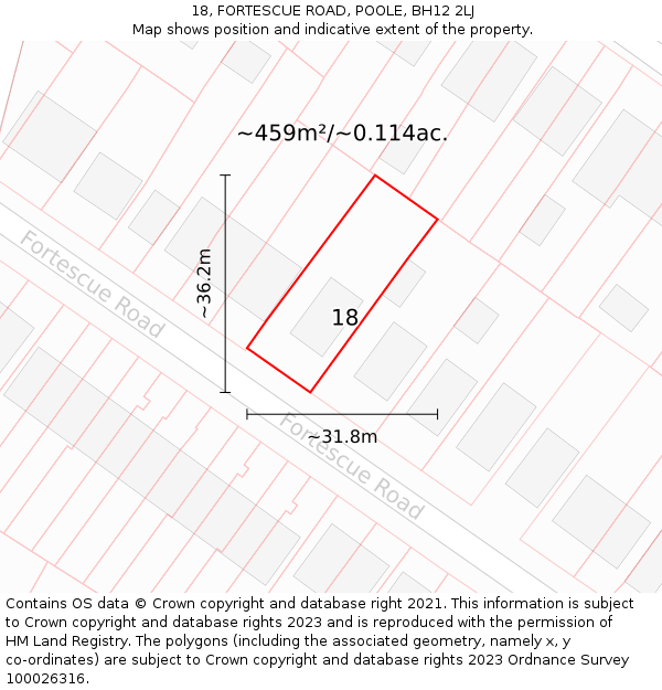18, FORTESCUE ROAD, POOLE, BH12 2LJ: Plot and title map