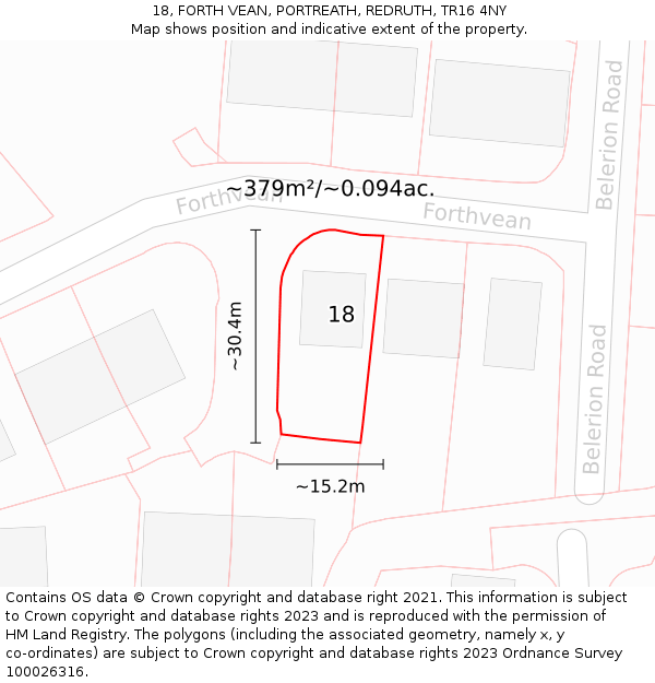 18, FORTH VEAN, PORTREATH, REDRUTH, TR16 4NY: Plot and title map
