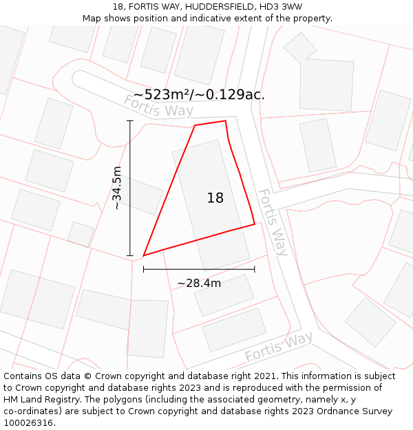 18, FORTIS WAY, HUDDERSFIELD, HD3 3WW: Plot and title map