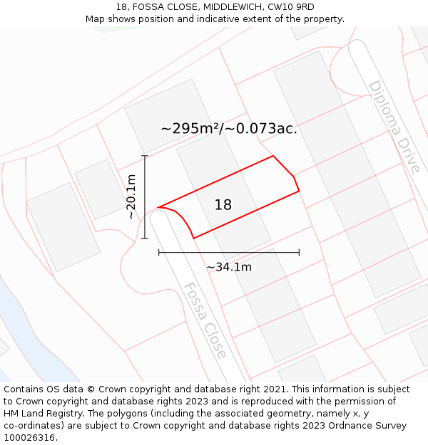 18, FOSSA CLOSE, MIDDLEWICH, CW10 9RD: Plot and title map