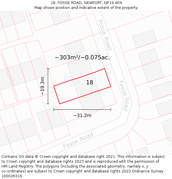 18, FOSSE ROAD, NEWPORT, NP19 4PA: Plot and title map