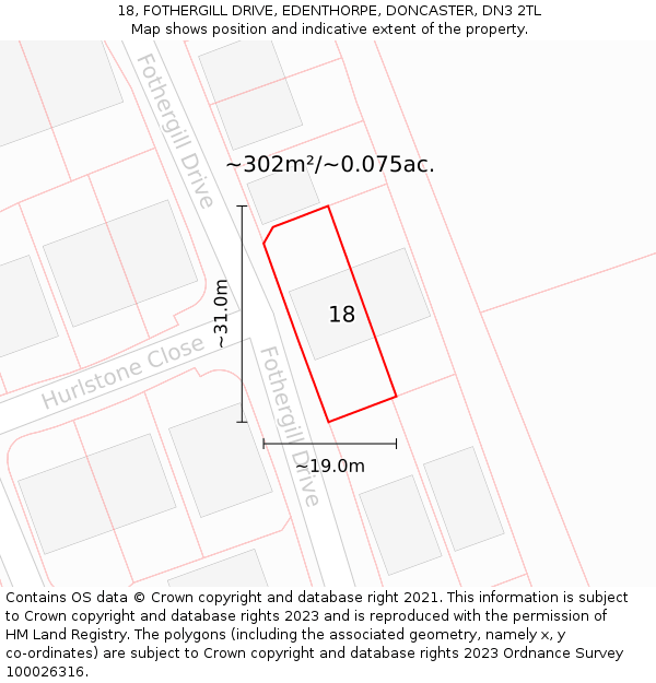 18, FOTHERGILL DRIVE, EDENTHORPE, DONCASTER, DN3 2TL: Plot and title map