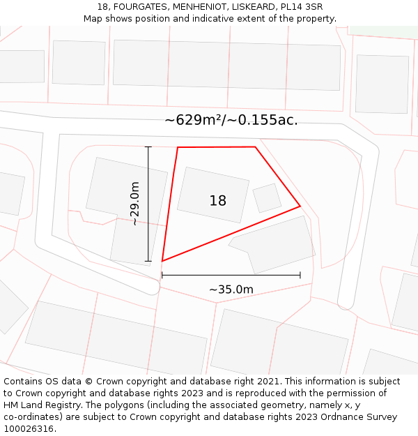 18, FOURGATES, MENHENIOT, LISKEARD, PL14 3SR: Plot and title map