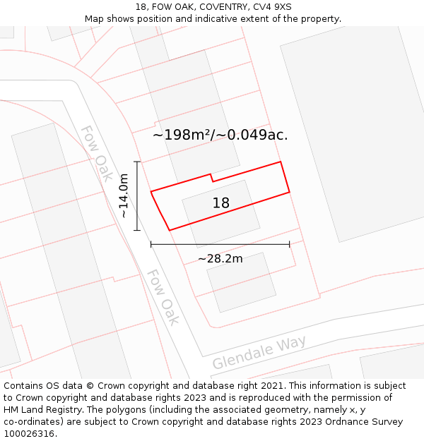 18, FOW OAK, COVENTRY, CV4 9XS: Plot and title map