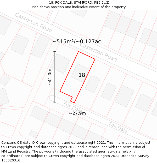 18, FOX DALE, STAMFORD, PE9 2UZ: Plot and title map