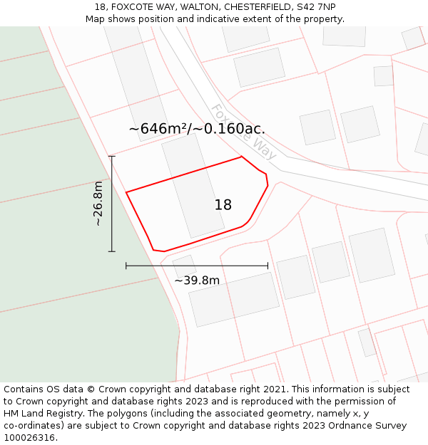18, FOXCOTE WAY, WALTON, CHESTERFIELD, S42 7NP: Plot and title map