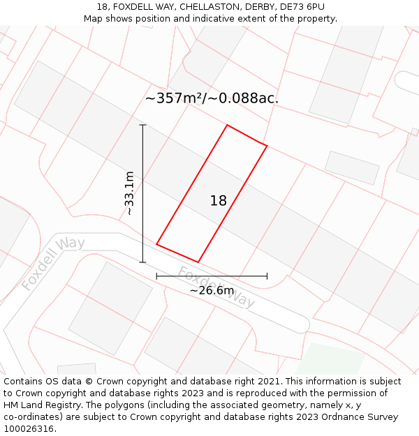 18, FOXDELL WAY, CHELLASTON, DERBY, DE73 6PU: Plot and title map