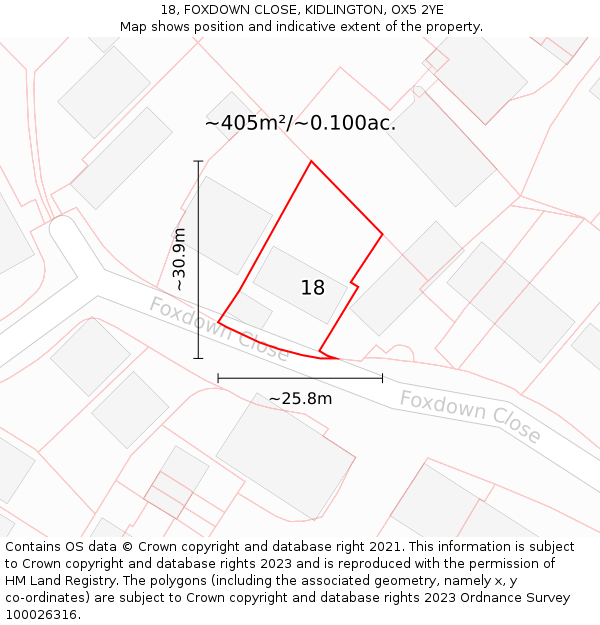 18, FOXDOWN CLOSE, KIDLINGTON, OX5 2YE: Plot and title map