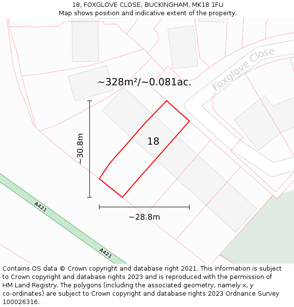18, FOXGLOVE CLOSE, BUCKINGHAM, MK18 1FU: Plot and title map