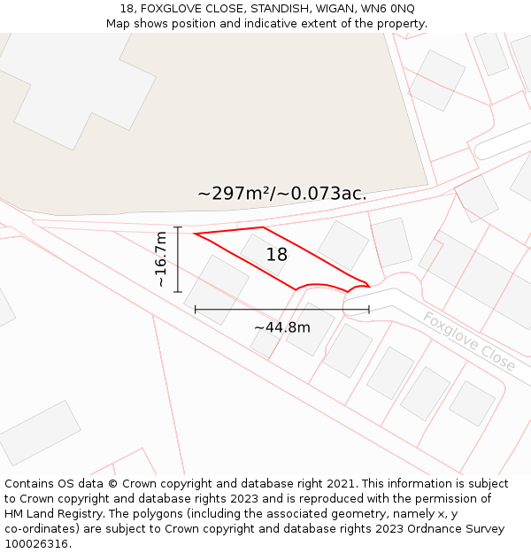 18, FOXGLOVE CLOSE, STANDISH, WIGAN, WN6 0NQ: Plot and title map