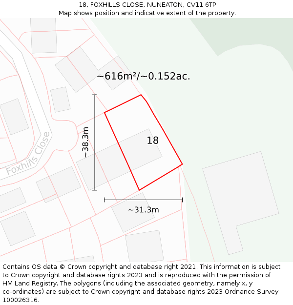 18, FOXHILLS CLOSE, NUNEATON, CV11 6TP: Plot and title map