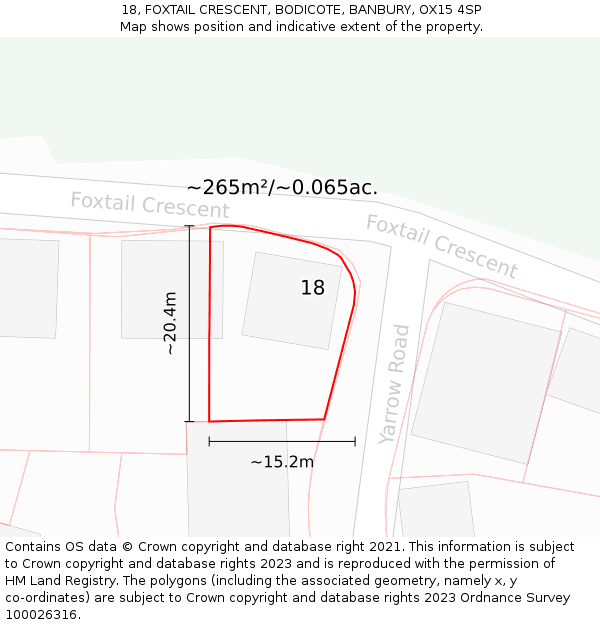 18, FOXTAIL CRESCENT, BODICOTE, BANBURY, OX15 4SP: Plot and title map