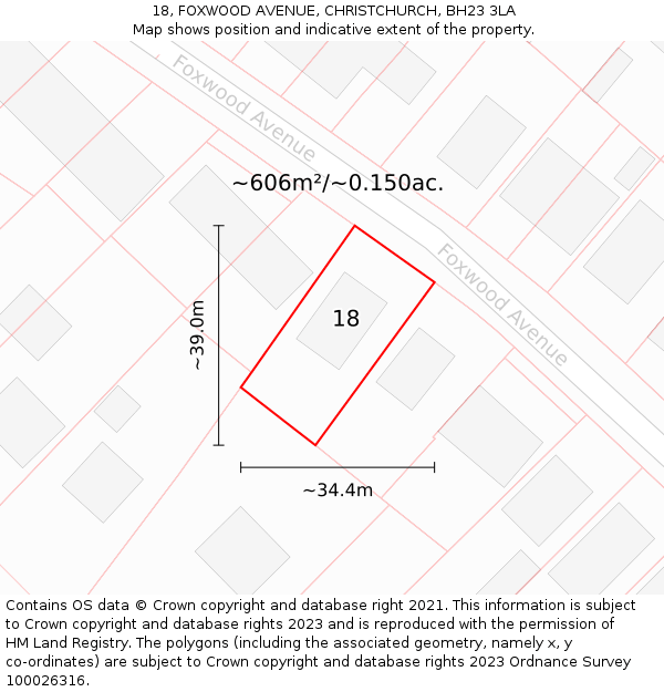 18, FOXWOOD AVENUE, CHRISTCHURCH, BH23 3LA: Plot and title map