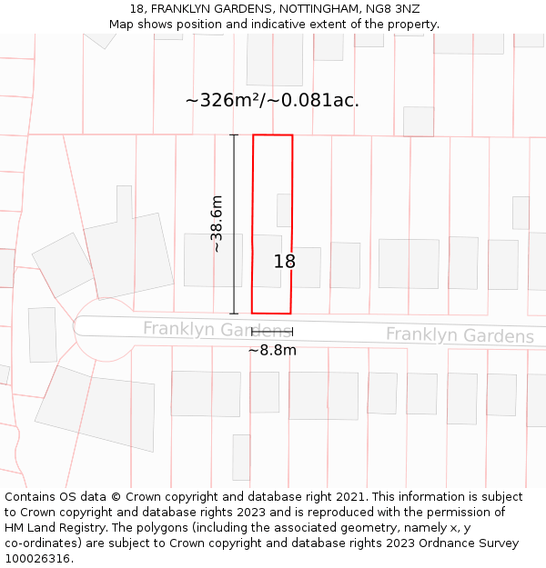 18, FRANKLYN GARDENS, NOTTINGHAM, NG8 3NZ: Plot and title map