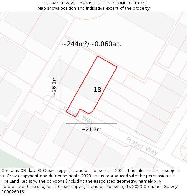 18, FRASER WAY, HAWKINGE, FOLKESTONE, CT18 7SJ: Plot and title map