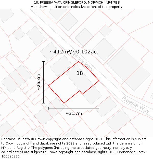 18, FREESIA WAY, CRINGLEFORD, NORWICH, NR4 7BB: Plot and title map