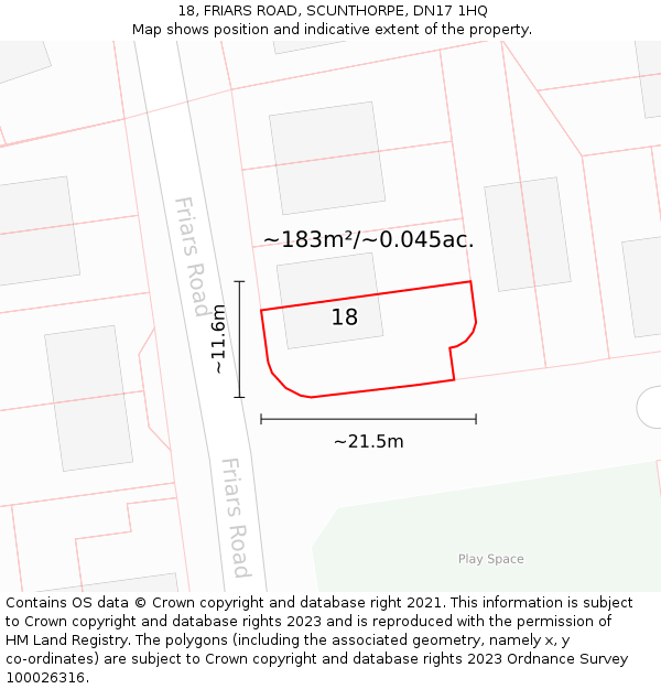 18, FRIARS ROAD, SCUNTHORPE, DN17 1HQ: Plot and title map