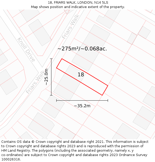 18, FRIARS WALK, LONDON, N14 5LS: Plot and title map