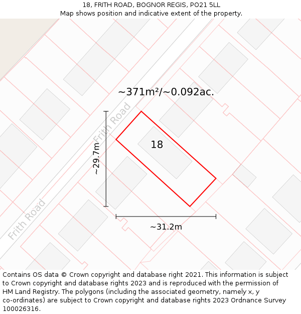 18, FRITH ROAD, BOGNOR REGIS, PO21 5LL: Plot and title map
