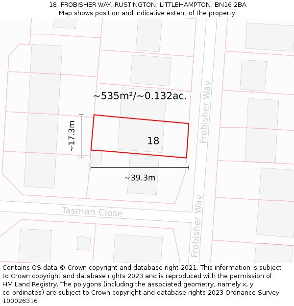 18, FROBISHER WAY, RUSTINGTON, LITTLEHAMPTON, BN16 2BA: Plot and title map