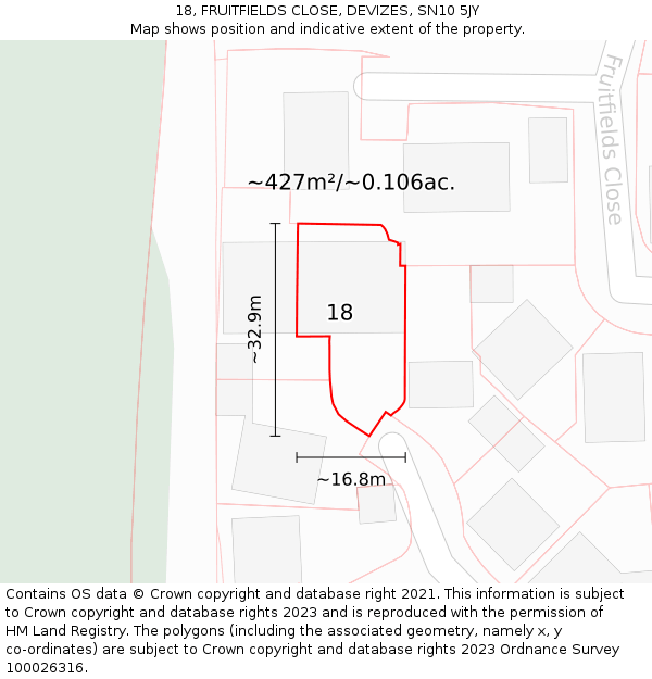 18, FRUITFIELDS CLOSE, DEVIZES, SN10 5JY: Plot and title map