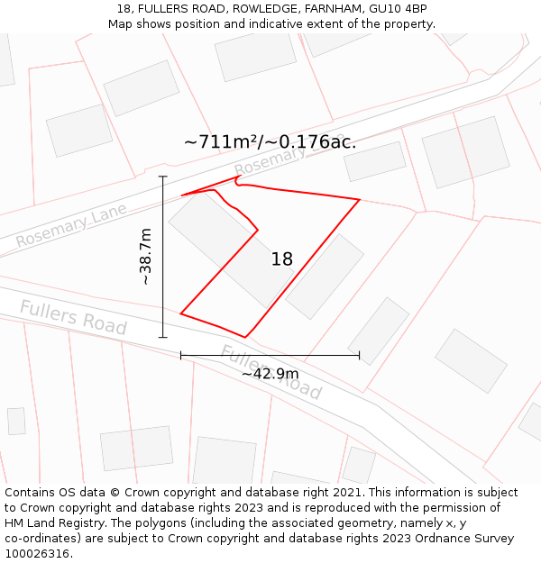 18, FULLERS ROAD, ROWLEDGE, FARNHAM, GU10 4BP: Plot and title map