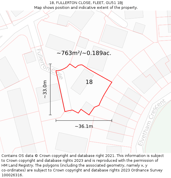 18, FULLERTON CLOSE, FLEET, GU51 1BJ: Plot and title map