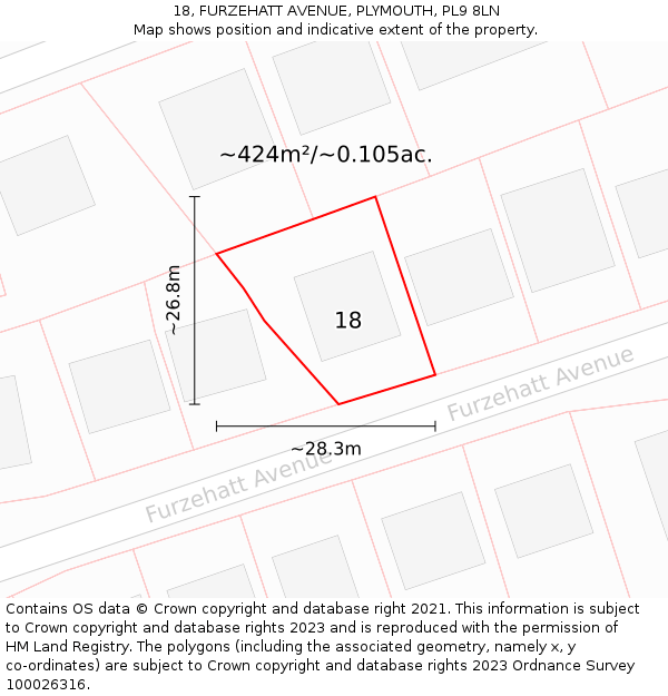 18, FURZEHATT AVENUE, PLYMOUTH, PL9 8LN: Plot and title map