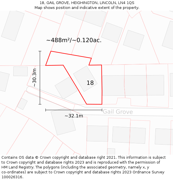 18, GAIL GROVE, HEIGHINGTON, LINCOLN, LN4 1QS: Plot and title map