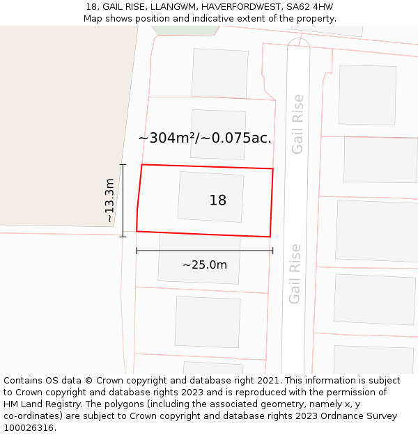 18, GAIL RISE, LLANGWM, HAVERFORDWEST, SA62 4HW: Plot and title map