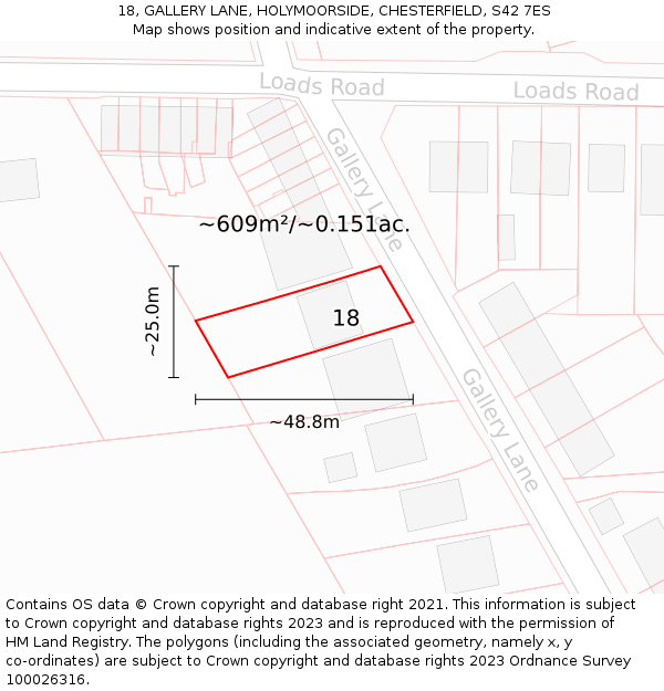 18, GALLERY LANE, HOLYMOORSIDE, CHESTERFIELD, S42 7ES: Plot and title map