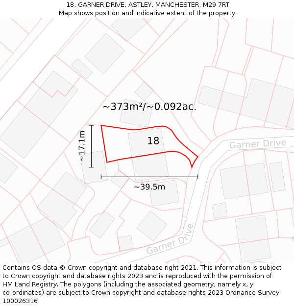 18, GARNER DRIVE, ASTLEY, MANCHESTER, M29 7RT: Plot and title map