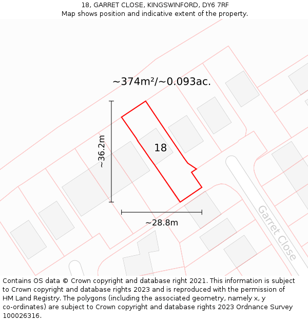 18, GARRET CLOSE, KINGSWINFORD, DY6 7RF: Plot and title map