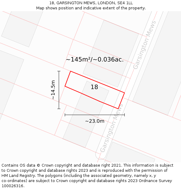 18, GARSINGTON MEWS, LONDON, SE4 1LL: Plot and title map