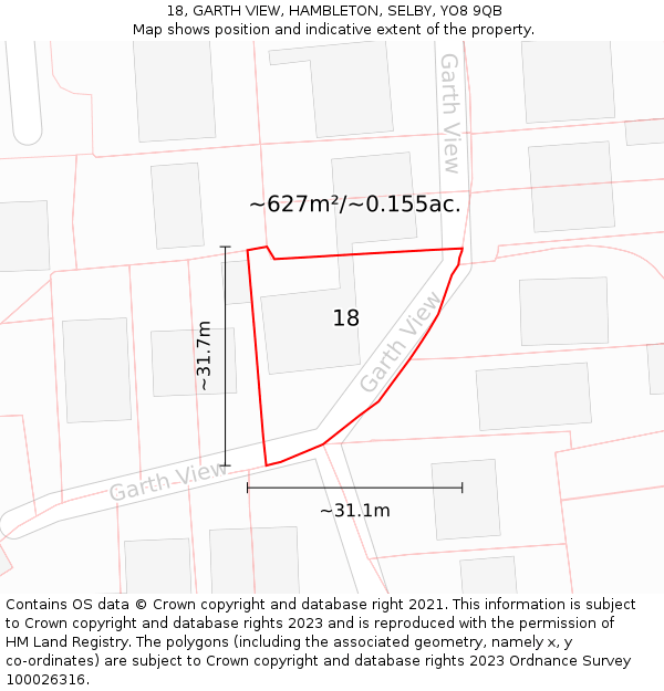 18, GARTH VIEW, HAMBLETON, SELBY, YO8 9QB: Plot and title map