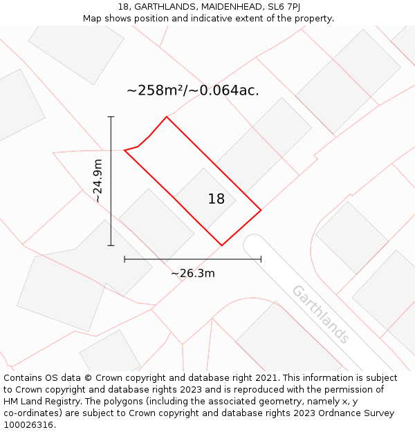 18, GARTHLANDS, MAIDENHEAD, SL6 7PJ: Plot and title map