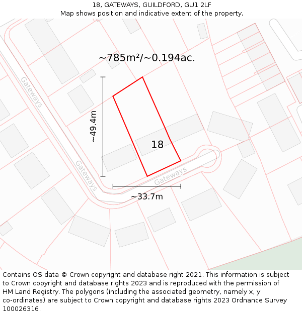 18, GATEWAYS, GUILDFORD, GU1 2LF: Plot and title map