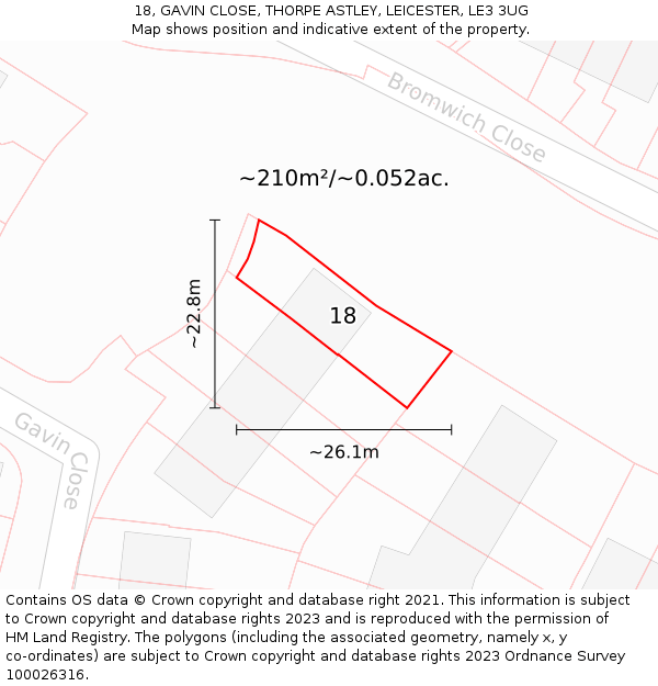 18, GAVIN CLOSE, THORPE ASTLEY, LEICESTER, LE3 3UG: Plot and title map