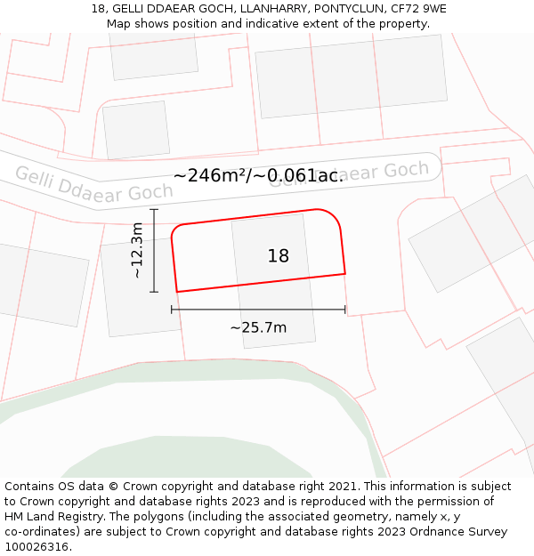 18, GELLI DDAEAR GOCH, LLANHARRY, PONTYCLUN, CF72 9WE: Plot and title map