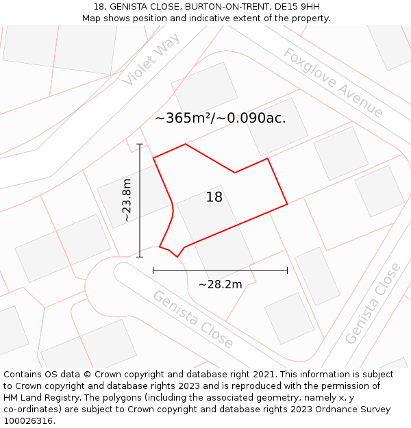 18, GENISTA CLOSE, BURTON-ON-TRENT, DE15 9HH: Plot and title map