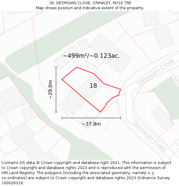 18, GEORGIAN CLOSE, CRAWLEY, RH10 7RE: Plot and title map